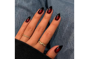 KQueenest Blush Red Black Press On Short Almond, Dark Ombre Fake Nails With Glue, Halloween Gradient French Nails Press ons, Natural Fit: Ombre Dyeing and Production Notes