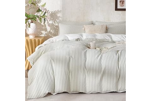 Queen Size Comforter Set Sage Green Striped 100% Soft Washed Cotton Jacquard 3 Pieces Striped Bedding Sets Green White Comforter Queen for All: Jacquard Weave and Production Notes