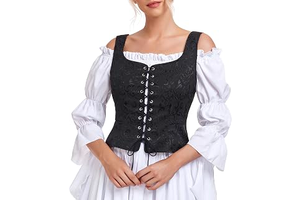 Women Renaissance Pirate Corset Vest Lace Up Medieval Halloween Top: Jacquard Weave and Production Notes