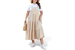 Plus Size Overall Dress for Women Summer Casual Maxi Dresses Jumper Dresses with Pockets Adjustable Straps: OEM Production and Sizing Notes