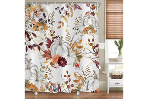 Autumn Pumpkin Shower Curtain, Fall Thanksgiving Harvest Watercolor Floral Pumpkin Boho Bathroom Curtain Home Bathtub Decor Waterproof Fabric: Print Design and Production Notes