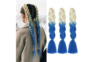 Ombre Blue And White Hair Extensions 3pcs Beige Off-White To Navy-Blue Jumbo Braiding Hair For Braids 24inch Sythetic Fake Braiding Hair: Ombre Dyeing and Production Notes