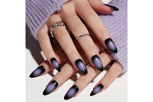 GLAMERMAID Black Pink Ombre Press on Nails Medium Almond, Purple Aurora Fake Crush Nails, Stiletto Fake Nails, Short Oval Stick Glue on Nails: Ombre Dyeing and Production Notes
