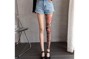 Tattoo Print Tights 1 Pc - Floral Design Sheer Pantyhose for Women, Breathable Nylon Leggings with Non-Slip Waistband: Print Design and Production Notes