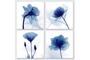 Pyradecor Blue Flickering Flower Abstract Paintings Canvas Wall Art Grace Floral Pictures on Canvas Prints 4 Panels Artwork for Living Room: Print Design and Production Notes