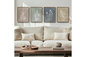 Framed Boho Neutral Botanical Wall Art for Living Room, 4 Piece 12x16 In: Print Design and Production Notes
