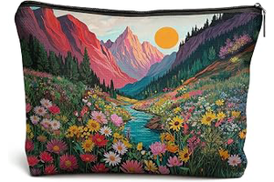 Colorful Wildflower Makeup Bag, Artistic Floral Landscape Cosmetic Bag for Women, Nature Print Makeup Zipper Pouch: Print Design and Production Notes