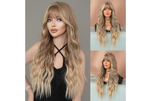 7JHH WIGS Long Curly Ash Blonde Wigs with White Platinum Tail Dye Wigs Natural Heat Resistant Fibre Wet Wave Blonde Ombre Platinum Women Wigs: Ombre Dyeing and Production Notes