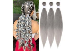 26 Inch Silver gray Ombre Pre Stretched Braiding Hair Extensions 3 Pack: Ombre Dyeing and Production Notes