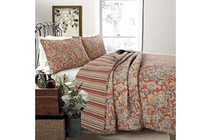 Cozy Line Home Fashions Red Orange Vintage Reversible 100% Cotton 3-Piece Quilt Bedding Set, Coverlet Bedspread (Lara Spice Paisley, King - 3: Jacquard Weave and Production Notes