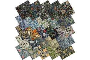 25 Pcs William Morris Cotton Fabric Squares, 10 x 10 Inch, Floral: Print Design and Production Notes