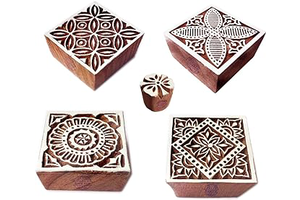 Fabric Print Stamps Crafty Square Floral Shape Wooden Blocks (Set of 5) Htag1855: Print Design and Production Notes