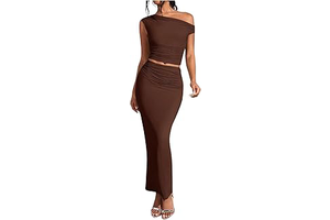 Women's Solid One Shoulder Ruched Bodycon Two Piece Skirt Set: OEM Production and Sizing Notes