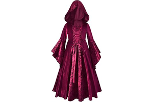 Girls Hooded Medieval Peasant Dress Lace Up Bell Sleeve Renaissance Midi Dresses: Jacquard Weave and Production Notes