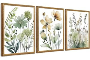 SYWENNOI Triptych Watercolor Plant Framed Canvas Wall Art, 12x16 in each: Print Design and Production Notes