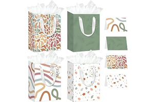 SUPPYAG 4 Pack Sage Green Small Gift Bags with Tissue Paper, Cards and Tags: Print Design and Production Notes