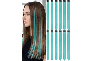 12 PCS Teal Blue Hair Extensions Clip in, 22 Inch Colored Party Synthetic Neon Highlights Extensions, Rainbow Hair Accessories for Women Hair: Ombre Dyeing and Production Notes