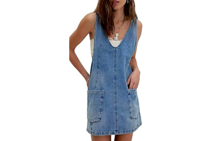 Women's V Neck Sleeveless Denim Overall Dress Adjustable Strap Summer Mini Pinafore Jean Dress with Pockets: OEM Production and Sizing Notes