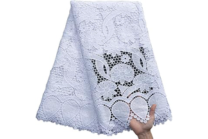 African Lace Fabric 5 Yards, French Jacquard Embroidery Water Soluble Solid White Lace Fabric for Party Wedding Dress: Jacquard Weave and Production Notes