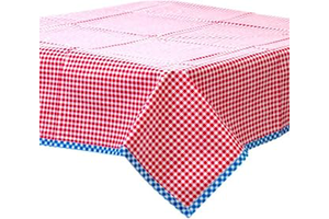 Gingham Red Oilcloth Tablecloths with Blue Gingham Trim (48x102): Fabric Sourcing and Quality Notes