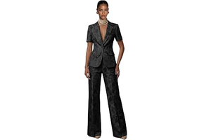 Womens 2 Piece Suit Jacquard Floral Pants Suits for Women Casual Short Sleeve Outfits: Jacquard Weave and Production Notes