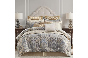 Croscill Classics Julius Chenille Jacquard Queen Comforter Set, Blue/Grey: Jacquard Weave and Production Notes