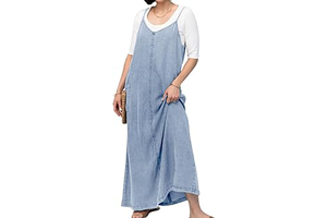 Women's Summer Spaghetti Strap Denim Dress A-Line Overall Dress Flowy Swing Maxi Long Jean Dress: OEM Production and Sizing Notes