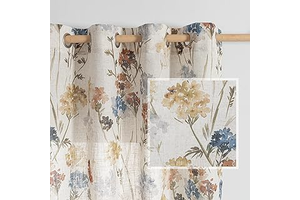 MYSKY HOME Floral Linen Curtains 84 inch Length 2 Panels Set Summer Flower Patterned Semi Sheer Light Filtering Privacy Farmhouse Grommet Drapes: Print Design and Production Notes