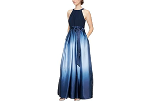 Womens Long Satin Mother of The Bride Dress with Pockets, Formal Party Gown (Petite and Regular Sizes): Ombre Dyeing and Production Notes