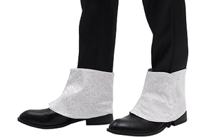 Men's Gangster White Spats Boot Covers, 1920s Steampunk Shoe Snap Spat Costume Accessory: Jacquard Weave and Production Notes