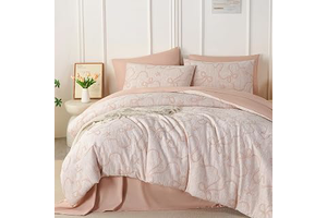 PERFEMET Blush Pink Twin Comforter Set, 5 Pieces Cute Bow Jacquard Girls Bedding Twin Bed in a Bag, Soft All Season Vintage Embossed Bowknot: Jacquard Weave and Production Notes