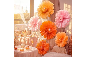 Giegxin 6 Pcs 31.5", 24" Pink Orange Paper Flowers Sunset Party Decor: Ombre Dyeing and Production Notes