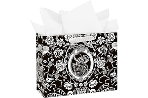 WRAPAHOLIC 13" Large Gothic Wedding Gift Bag with Tissue Paper - Cupid and Floral Skeleton Couple Design Paper Bags for Wedding Bridal Shower: Print Design and Production Notes