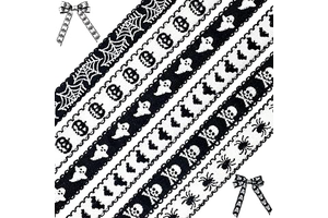 Whaline 6 Rolls Halloween Jacquard Embroidered Ribbon Trim 30 Yard Black & White Spooky Pattern Embroidery Lace Ribbon for Holiday Decor Wreath: Jacquard Weave and Production Notes