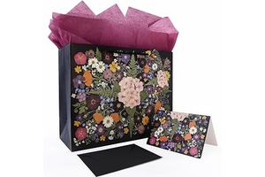 JAYTEM Floral Gift Bag 13" Large Pressed Flower Moody Botanical Gift Wrap Bag Set with Greeting Card, Tag, Envelope & Tissue Paper for Women: Print Design and Production Notes
