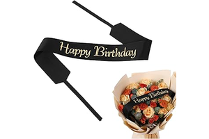 Set of 12 Bouquet Banner Grosgrain Ribbon Tie Wrap Printed Sash Florist Bulk Supply for Floral Arrangements (Black - Happy Birthday): Print Design and Production Notes