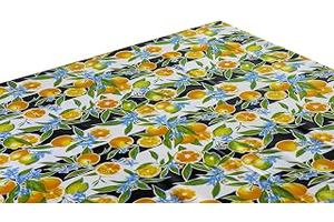 Alux Seville Oranges Oilcloth Tablecloth for Patios, Picnic and Kitchen Tables - Black - Plastic Vinyl - Mantel de Plastic (55x70in Oval): Fabric Sourcing and Quality Notes