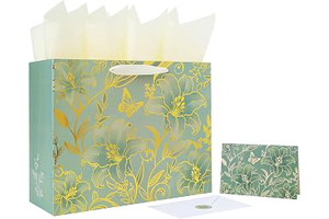 13'' Large Green Floral Gift Bag Set with Handles, Greeting Card, Tissue Papers and Stickers for Women Girls for Birthdays, Valentine's Day: Print Design and Production Notes