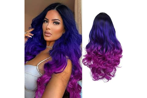 WIGER Long Wavy Wig Black to Blue to Purple Ombre Color Wigs: Ombre Dyeing and Production Notes