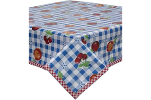 Oilcloth Tablecloth Fruit and Gingham Blue - You Pick the Size!: Fabric Sourcing and Quality Notes