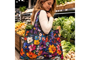 Foldable Tote Bag for Women, Water-Resistant Bee Print Grocery Shopping Bag: Print Design and Production Notes