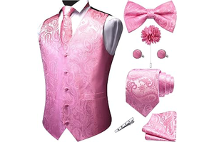 Men's V-Neck Suit Vests Formal Men Vest Paisley Jacquard Tie Waistcoat Bow tie Hanky Set Wedding 7PCS: Jacquard Weave and Production Notes