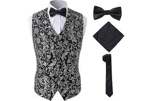 4 Pieces Precious Jacquard Paisley Suit Silvery Vest for Men,Silvery,3XL: Jacquard Weave and Production Notes