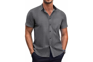 Mens Short Sleeve Button Down Shirts Wrinkle Free Dress Shirts Casual Polka Dot Print Shirt with Pocket: OEM Production and Sizing Notes