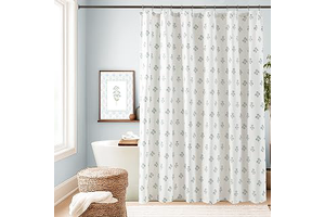 Lino Rosa Blue and Green Floral Shower Curtain, Light Blue and White Spring Summer Shower Curtains for Bathroom, Coastal Farmhouse Botanical: Print Design and Production Notes