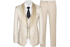 Men's 3 Piece Slim Fit Jacquard Tuxedo Set Shawl Collar One Button Jacket Vest Pant for Wedding: Jacquard Weave and Production Notes