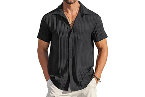 Men's Casual Button Down Shirts Short Sleeve Textured Summer Beach Shirt with Pocket: OEM Production and Sizing Notes