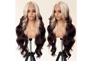 FABÉLLE Light Blonde Ombre Body Wave Wig 30 Inch HD Lace Front Synthetic: Ombre Dyeing and Production Notes