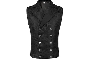 Men Victorian Suit Vest Black Steampunk Vest Waistcoat Double Breasted Jacquard Gothic Renaissance Vest for Men: Jacquard Weave and Production Notes