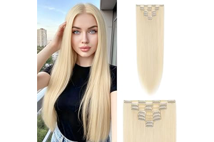 S-noilite Ombre Dip-dye Color 8 Piece Full Head Clip in Hair Extension 26 Inches 66cm Length Bleach Blonde Curly New Synthetic Anti-tangle for: Ombre Dyeing and Production Notes